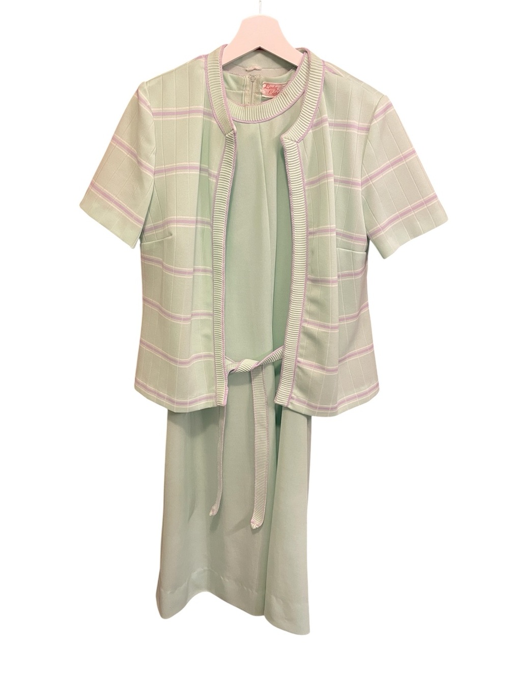 Vintage Lady Carol Pastel Green Dress & Jacker with Belt Polyester *made in USA